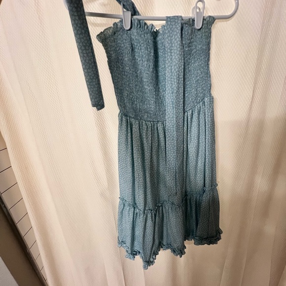 Blue scrunched top. Tie up shoulders. From Amazon. Worn once. - Picture 1 of 1